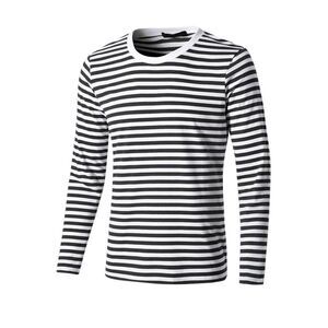 Striped T Shirt Crew Neck Long Sleeve Casual Cotton Pullover Tee Top White Black